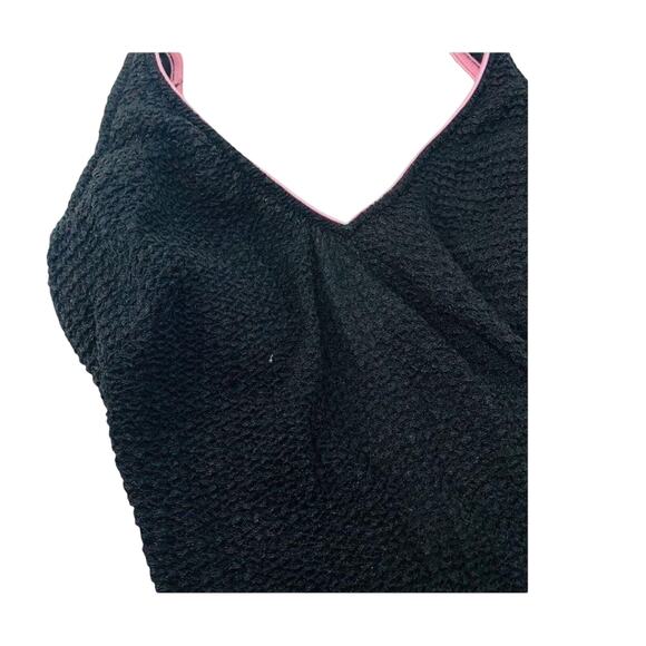 Vintage Jantzen One Piece Swimsuit Solid Black Pink Belted Sz 12 70’s 80’s - Picture 2 of 11